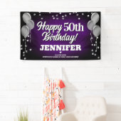 Purple and Silver Happy Birthday Banner 横断幕 (インサイチュ)