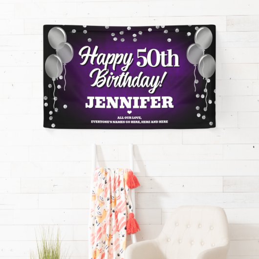 Purple and Silver Happy Birthday Banner 横断幕 (インサイチュ)