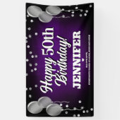 Purple and Silver Happy Birthday Banner 横断幕 (縦)