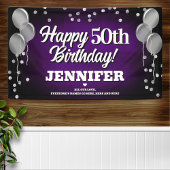 Purple and Silver Happy Birthday Banner 横断幕