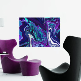 Purple and Teal Abstract Digital Pour Painting  キャンバスプリント