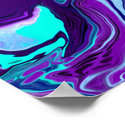 Purple and Teal Abstract Fluid Art ポスター (角)