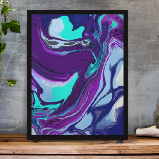 Purple and Teal Abstract Fluid Art ポスター