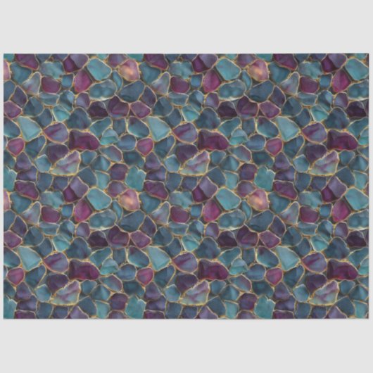 Purple and Teal Sea Glass Pattern Decoupage 薄葉紙 (正面)