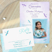 Purple and Turquoise, Dragonflies Quinceañera 招待状