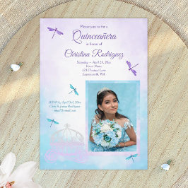 Purple and Turquoise, Dragonflies Quinceañera 招待状