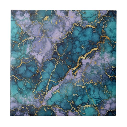 Purple and Turquoise Marble Ceramic Tile タイル (正面)