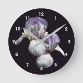 Purple And White Bearded Iris Flowers  ラウンド壁時計 (正面)