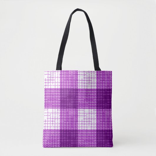 Purple and White Bold Checkered Plaid Design  トートバッグ (正面)