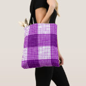 Purple and White Bold Checkered Plaid Design  トートバッグ (クローズアップ)