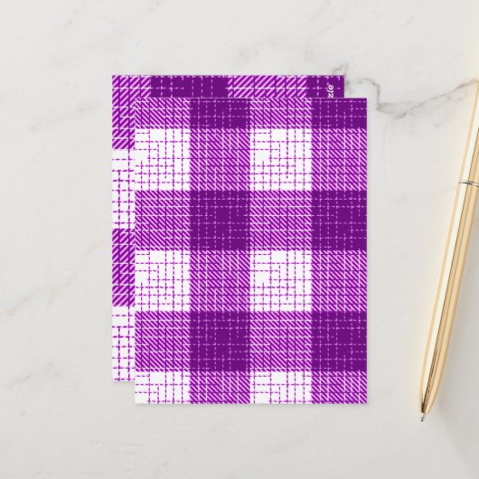 Purple and White Bold Checkered Plaid Design  ポストカード (正面/裏面インサイチュ)