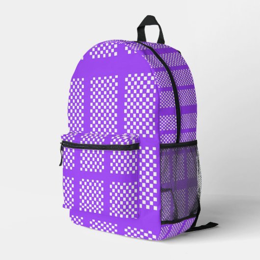 Purple and White Checkered Backpack プリントバックパック (裏面右端)