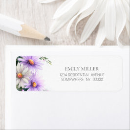 Purple and White Daisies Return Address Label ラベル