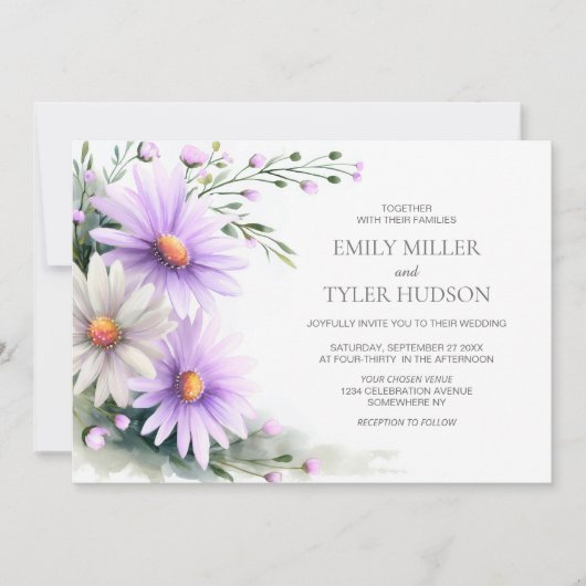Purple and White Daisies Wedding  招待状 (正面)