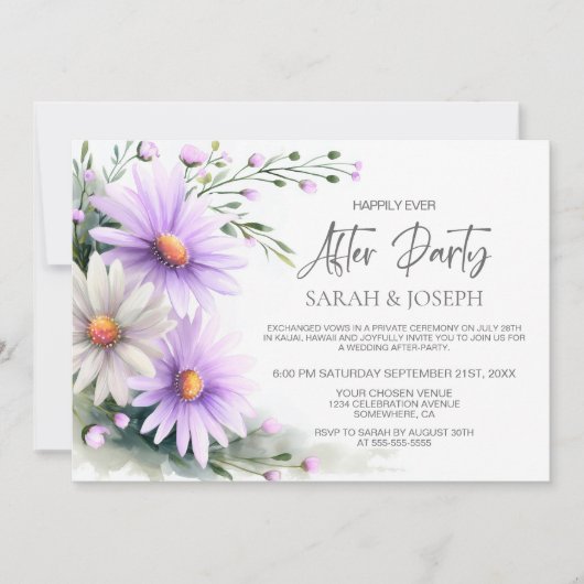 Purple and White Daisies Wedding After Party 招待状 (正面)