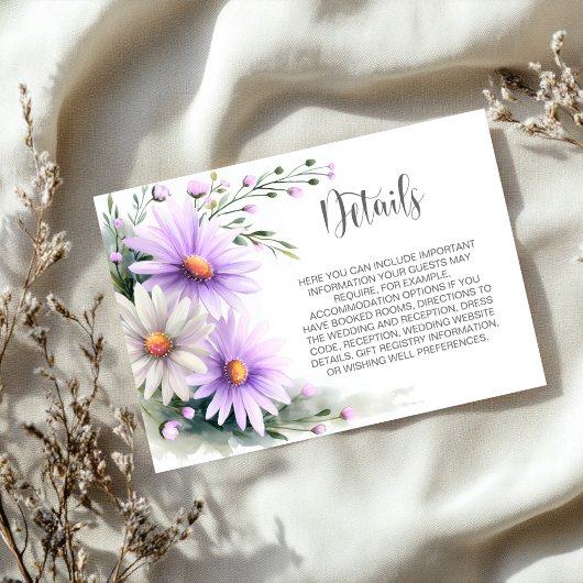 Purple and White Daisies Wedding Details エンクロージャーカード