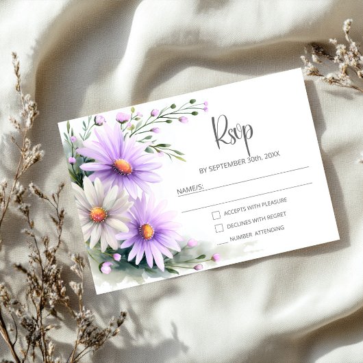 Purple and White Daisies Wedding RSVP