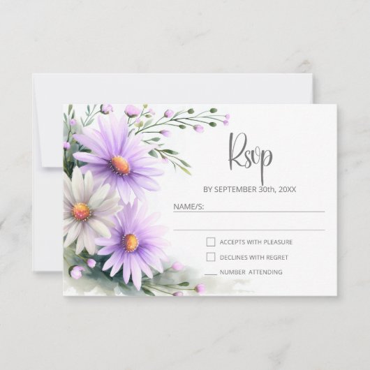 Purple and White Daisies Wedding RSVP (正面)