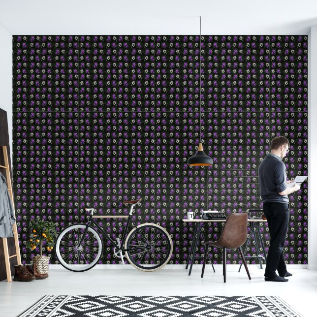 Purple and White Floral 壁紙 (リビング)