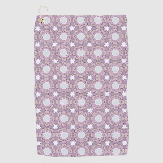 Purple and white geometric floral patterned  ゴルフタオル (正面)