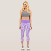 Purple and White Modern Geometric Floral Pattern カプリレギンス (正面)