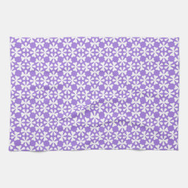 Purple and White Modern Geometric Floral Pattern キッチンタオル