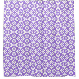 Purple and White Modern Geometric Floral Pattern シャワーカーテン