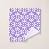 Purple and White Modern Geometric Floral Pattern バスタオルセット (ウォッシュタオル)