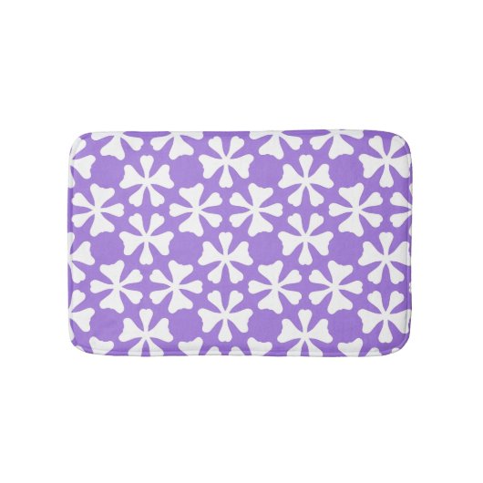 Purple and White Modern Geometric Floral Pattern バスマット (正面)