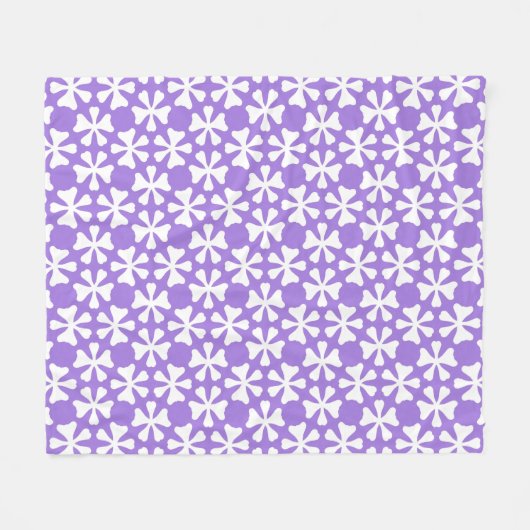Purple and White Modern Geometric Floral Pattern フリースブランケット (正面(横))