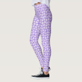 Purple and White Modern Geometric Floral Pattern レギンス (左)