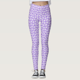 Purple and White Modern Geometric Floral Pattern レギンス