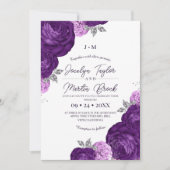 Purple  and White Modern Whimsical Flora Wedding  招待状 (正面)