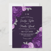 Purple  and White Modern Whimsical Flora Wedding  招待状 (正面)