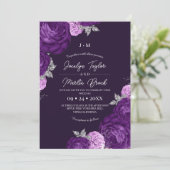 Purple  and White Modern Whimsical Flora Wedding  招待状 (スタンド正面)
