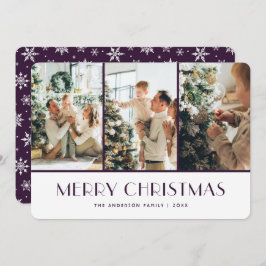 Purple and White Snowflakes Photo Christmas Card シーズンカード