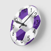 Purple and White Soccer Ball ラウンド壁時計 (傾斜)