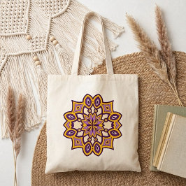 Purple and Yellow Flower Mandala トートバッグ