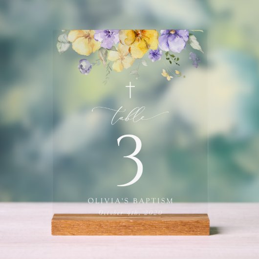 Purple and Yellow Flowers, Baptism Table Numbers アクリルサイン (ニュートラル)