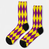 Purple and Yellow Harlequin Checkered Design  ソックス (左)