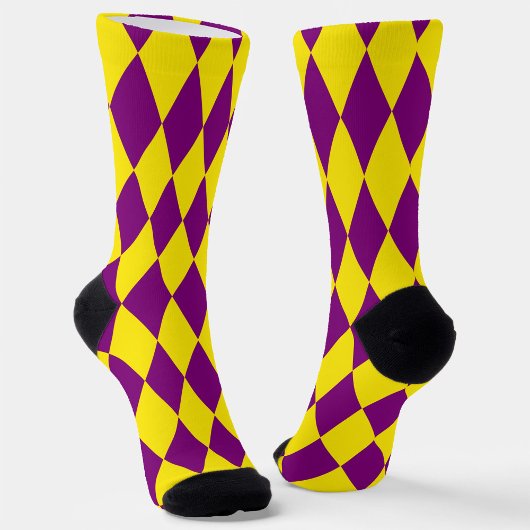 Purple and Yellow Harlequin Checkered Design  ソックス