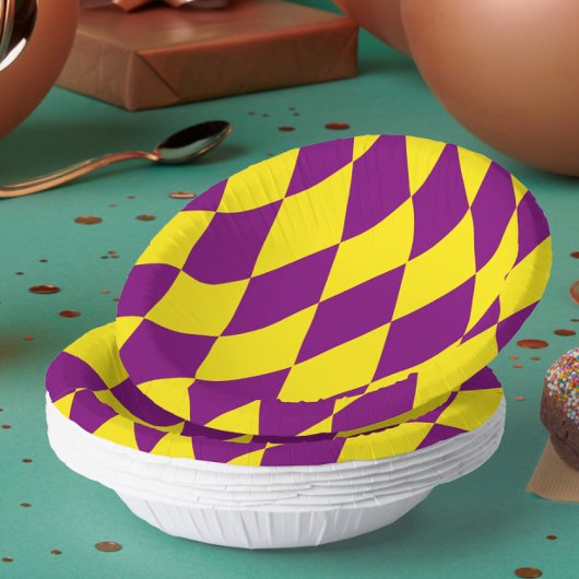 Purple and Yellow Harlequin Checkered Design  ペーパーボウル