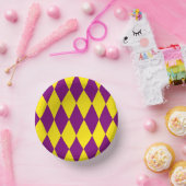 Purple and Yellow Harlequin Checkered Design  ペーパーボウル (パーティー)
