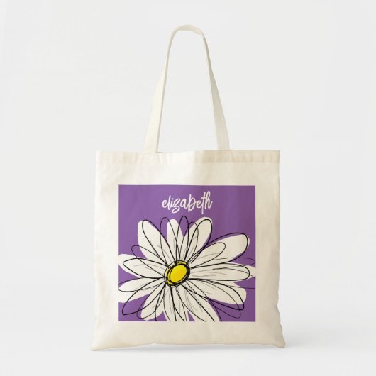 Purple and Yellow Whimsical Daisy Custom Text トートバッグ (正面)