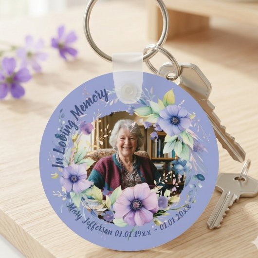 Purple Anemone Floral Memorial Photo Keepsake キーホルダー