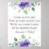 Purple Anemones No Seating Plan Wedding Sign ポスター (正面)