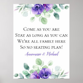 Purple Anemones No Seating Plan Wedding Sign ポスター