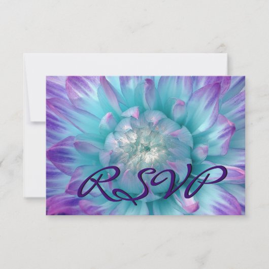 PURPLE AQUA BLUE Dahlia RSVPの応答結婚一覧 出欠カード (正面)