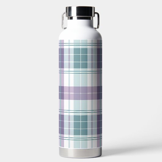 PURPLE & AQUA EASTER PLAID PATTERN ウォーターボトル (正面)