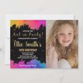 Purple Artのパーティー絵を描誕生日 招待状 (正面)
